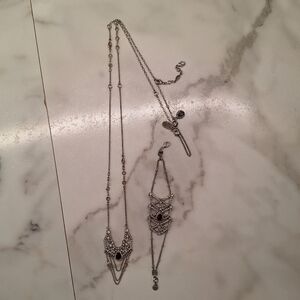 Chloe & Isabel Art Deco Silver/Ruby Necklace and Bracelet Set